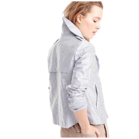J. Crew Waxed Linen Blue and White Striped Crop Trench Jacket - Picture 8 of 16